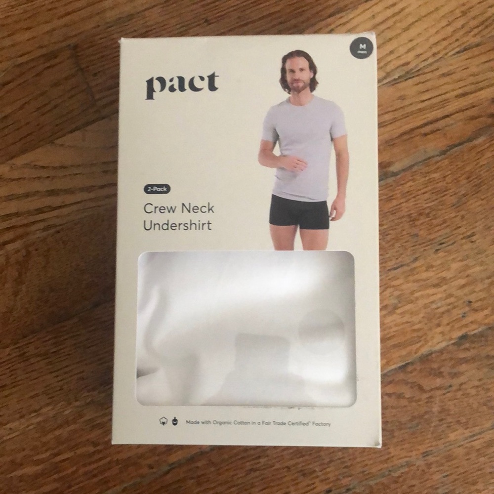 2 sets NIB Pact GOTS Organic white M mens Fair Trade Undershirt 2pk